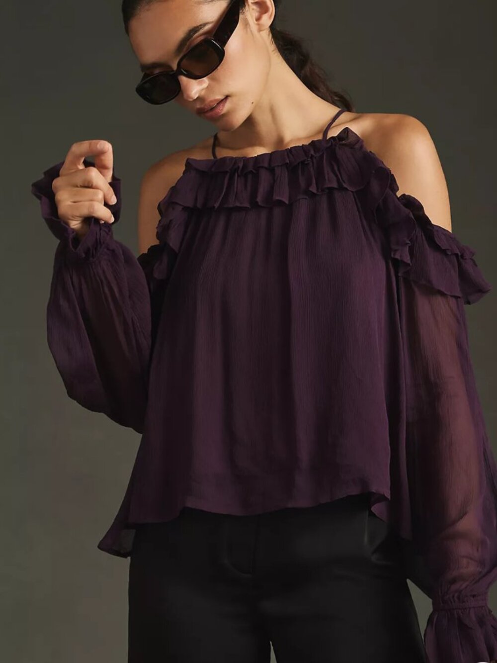ANTHROPOLOGIE BOHO SHEER RUFFLED ROMANTIC BLOUSE BOHO UPSCALE ETHEREAL URBAN S